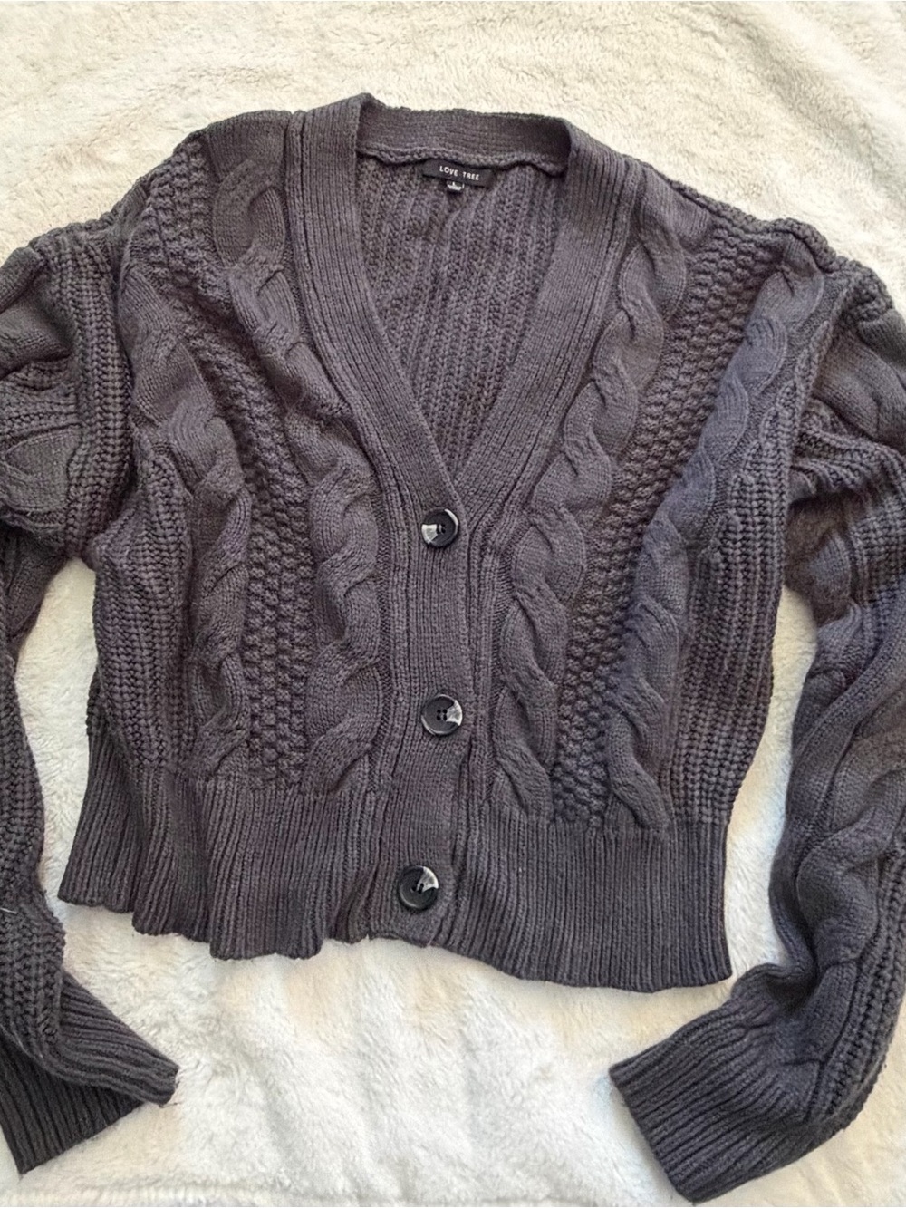 Love Tree Charcoal Cable Knit Button-Front Cardigan
